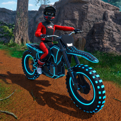 MX WORLD rider on a black dirt bike with cyan underglow